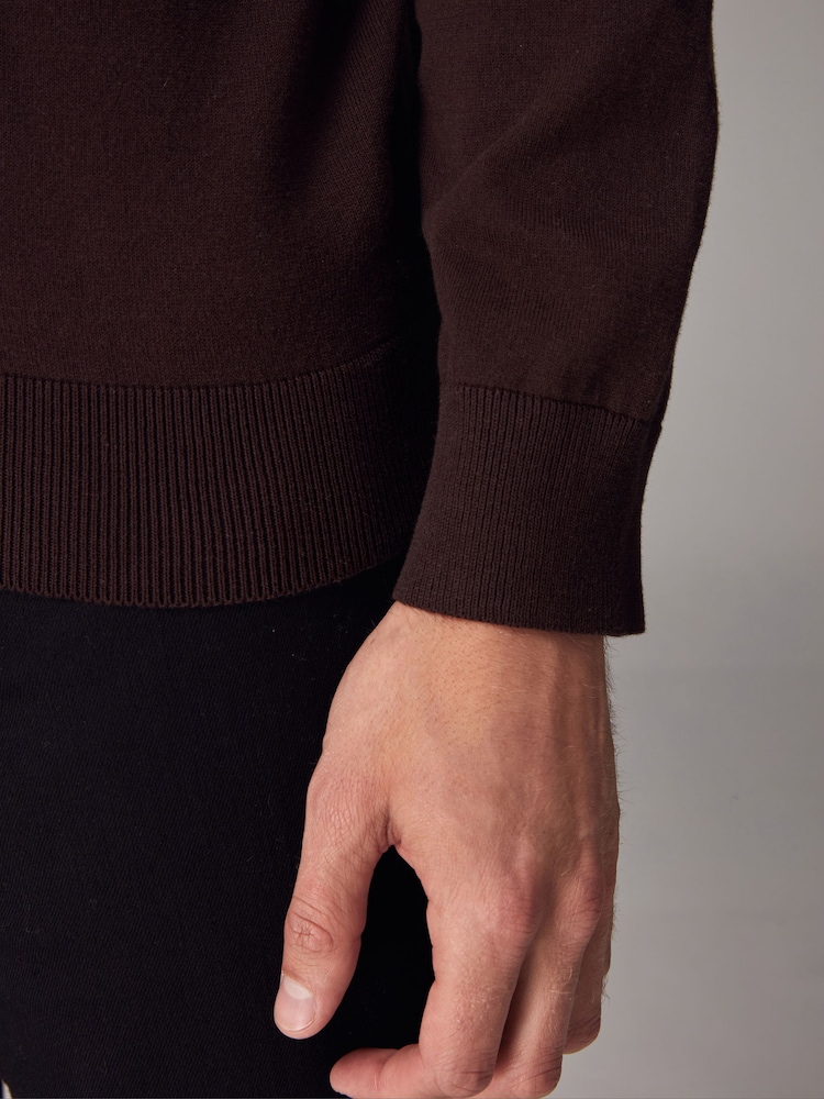 Brown Chocolate Regular Fit Knitted Long Sleeve Polo Shirt - Image 5 of 8
