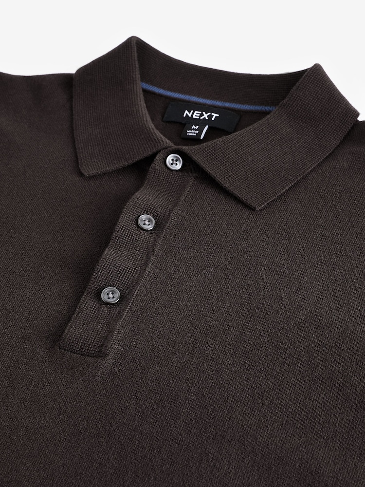 Brown Chocolate Regular Fit Knitted Long Sleeve Polo Shirt - Image 7 of 8