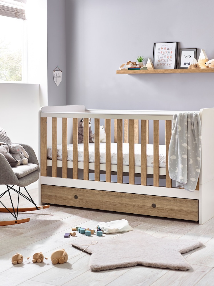 White/Wood Effect Parker Kids Nursery Convertible Cot Bed - Image 1 of 6