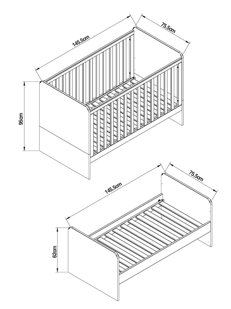 White/Wood Effect Parker Kids Nursery Convertible Cot Bed - Image 4 of 4