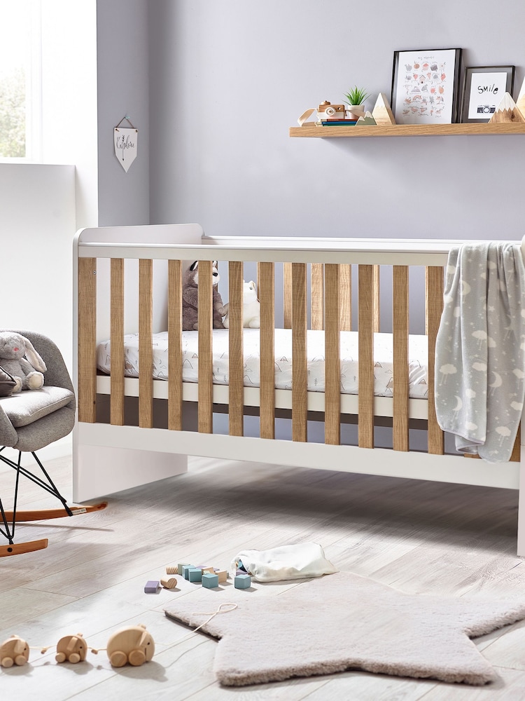 White/Wood Effect Parker Kids Nursery Convertible Cot Bed - Image 6 of 6