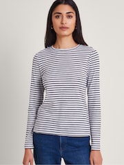 Monsoon White/Black Metallic Stripe Saskia Top - Image 1 of 5