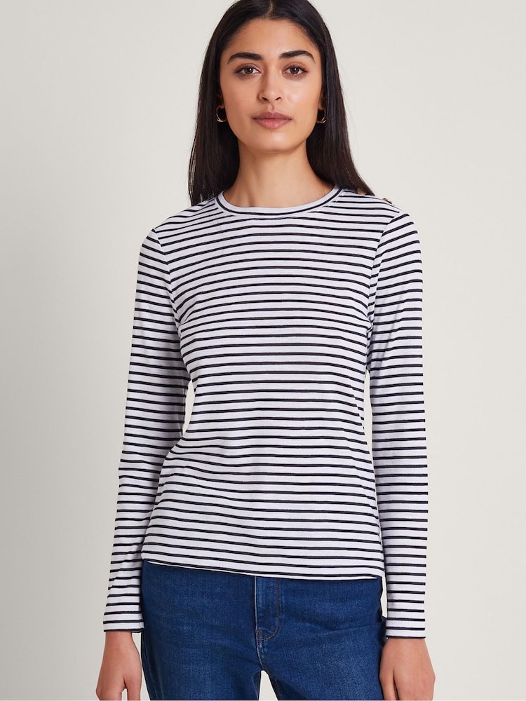 Monsoon White/Black Metallic Stripe Saskia Top - Image 1 of 5