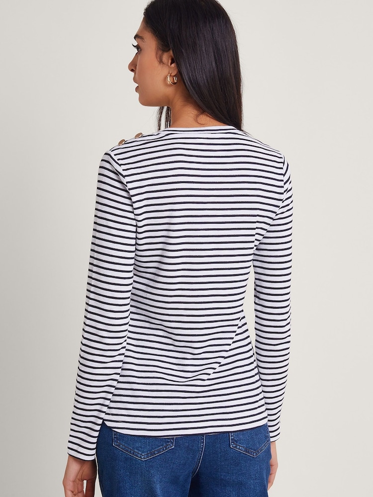 Monsoon White/Black Metallic Stripe Saskia Top - Image 2 of 5