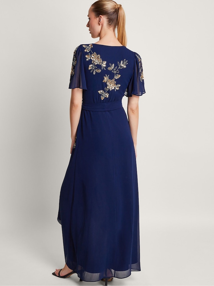Monsoon Blue Sarah Embellished Wrap Dress - Image 2 of 4 Monsoon Blue Sarah Embellished Wrap Dress - Image 2 of 4
