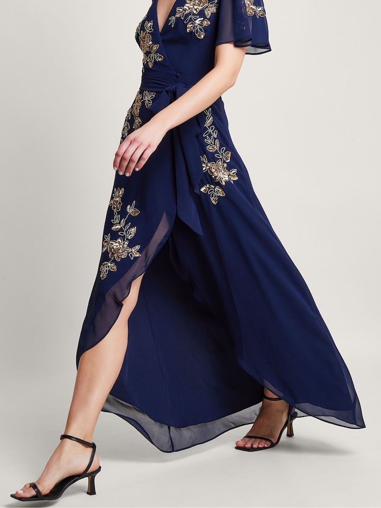 Monsoon Blue Sarah Embellished Wrap Dress - Image 3 of 4