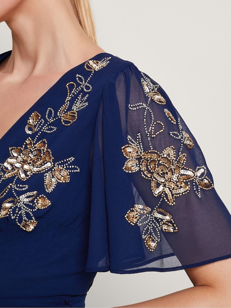 Monsoon Blue Sarah Embellished Wrap Dress - Image 4 of 4 Monsoon Blue Sarah Embellished Wrap Dress - Image 4 of 4