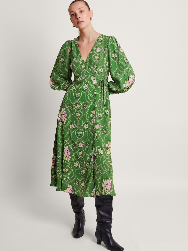 Monsoon Green Kira Wrap Dress - Image 1 of 5