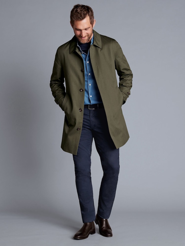 Charles Tyrwhitt Green Classic Showerproof 100% Cotton Raincoat - Image 3 of 5