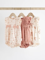 Pink/Cream Baby 100% Cotton Rompers 3 Pack - Image 1 of 7