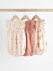 Pink/Cream Baby 100% Cotton Rompers 3 Pack - Image 2 of 7