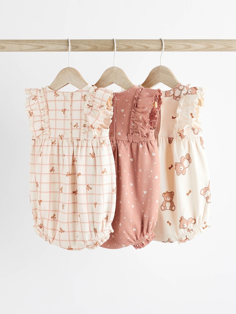 Pink/Cream Baby 100% Cotton Rompers 3 Pack - Image 2 of 7