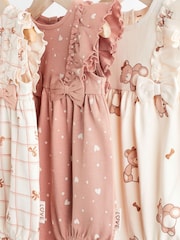 Pink/Cream Baby 100% Cotton Rompers 3 Pack - Image 3 of 7