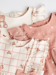 Pink/Cream Baby 100% Cotton Rompers 3 Pack - Image 4 of 7