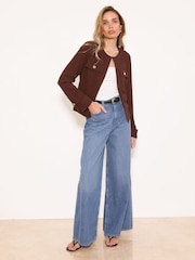 Lipsy Chocolate Brown Linen Blend Utility Crop Jacket - Image 3 of 4