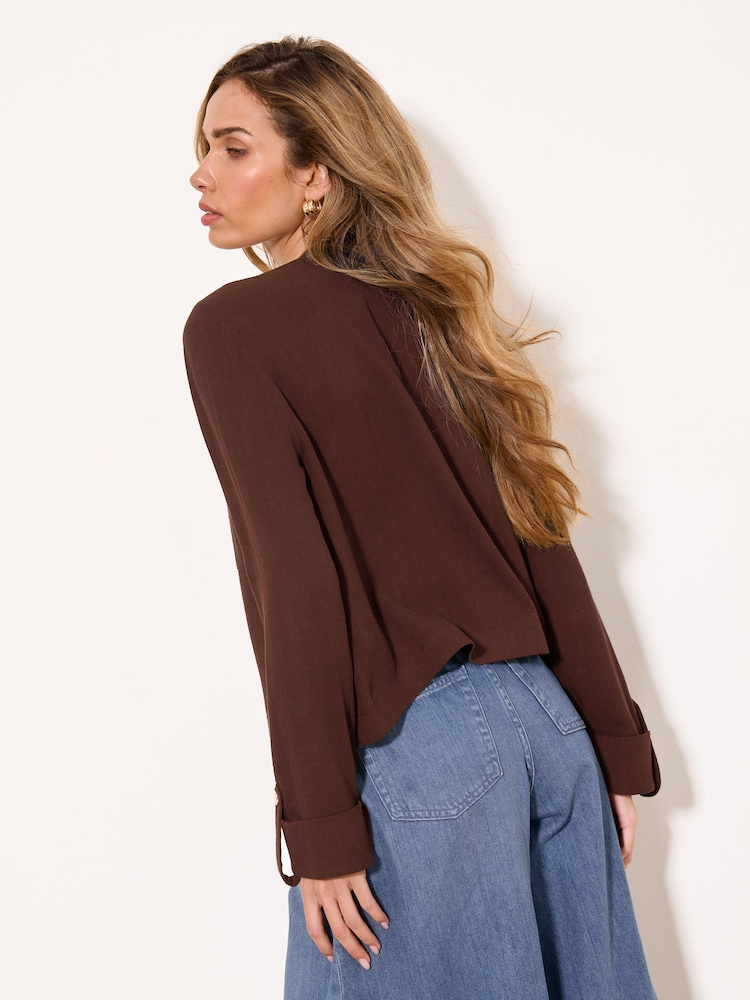 Lipsy Chocolate Brown Linen Blend Utility Crop Jacket - Image 4 of 4 Lipsy Chocolate Brown Linen Blend Utility Crop Jacket - Image 4 of 4