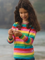 Frugi Pink Organic Cotton Rainbow Stripe Long Sleeve Top - Image 1 of 3