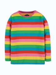 Frugi Pink Organic Cotton Rainbow Stripe Long Sleeve Top - Image 2 of 3