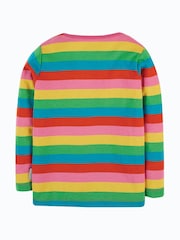 Frugi Pink Organic Cotton Rainbow Stripe Long Sleeve Top - Image 3 of 3