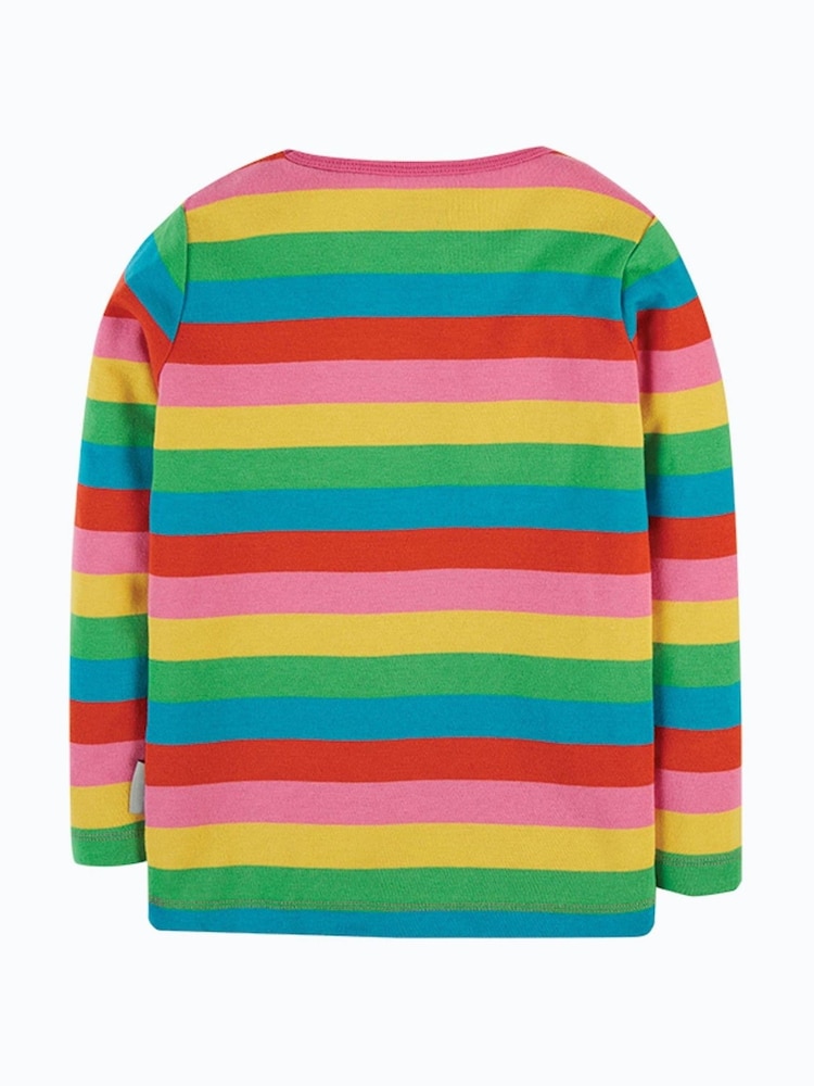 Frugi Pink Organic Cotton Rainbow Stripe Long Sleeve Top - Image 3 of 3