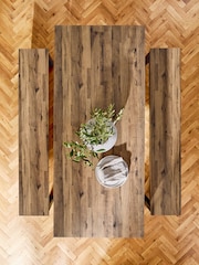 Dark Bronx Oak Effect 6 Seater Dining Table and Bench Set - Image 2 of 9