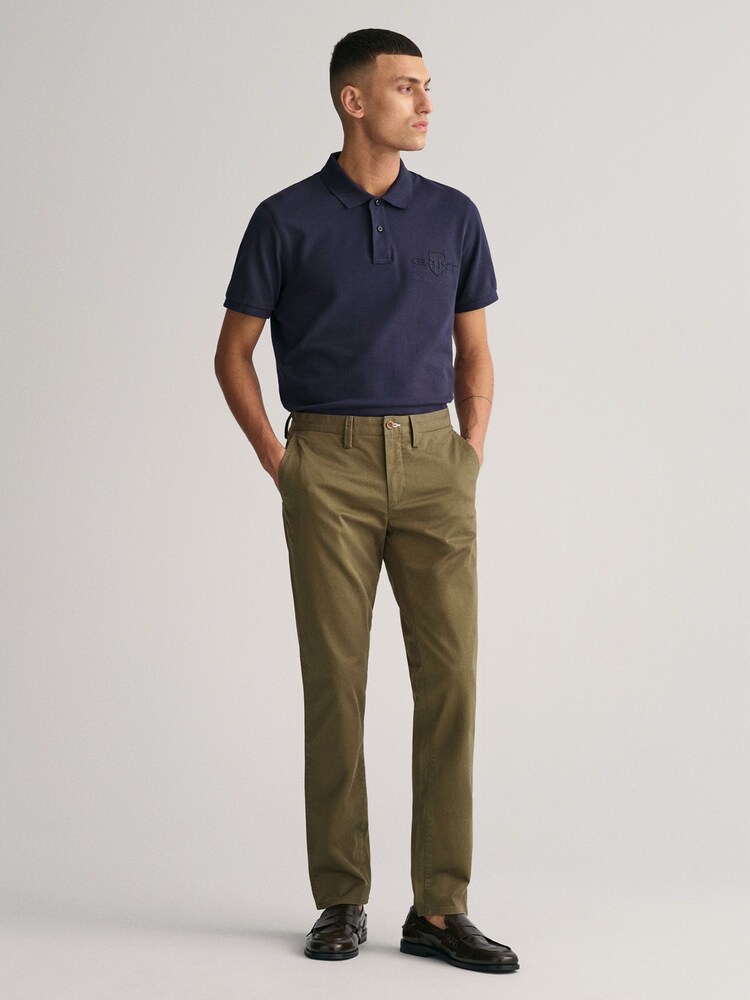 GANT Juniper Green Slim Fit Cotton Twill Chino Trousers - Image 1 of 5
