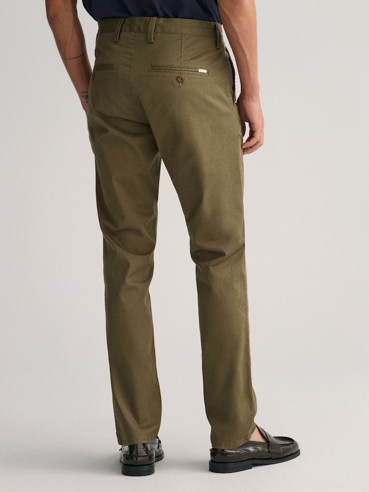 GANT Juniper Green Slim Fit Cotton Twill Chino Trousers - Image 2 of 5