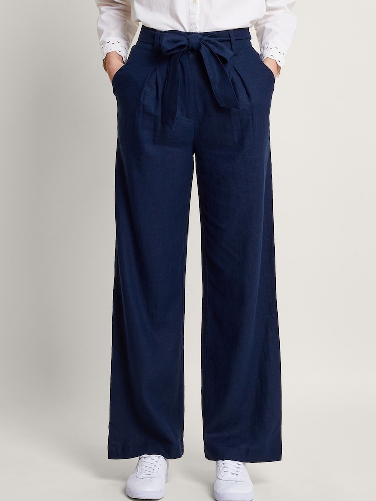 Monsoon Blue Mabel Regular Length Linen Trousers - Image 1 of 5