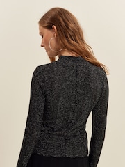 Black Cosy Rib Sparkle High Neck Long Sleeve Top - Image 3 of 7