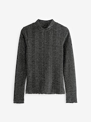 Black Cosy Rib Sparkle High Neck Long Sleeve Top - Image 5 of 7