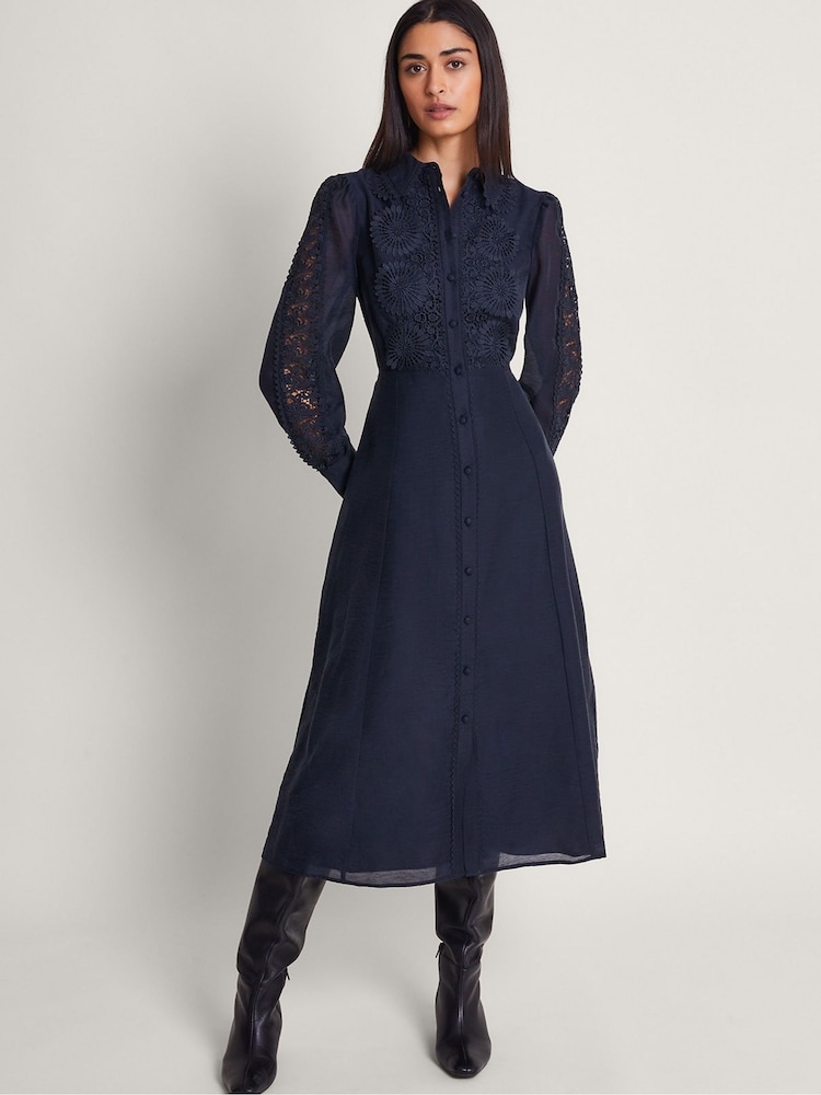 Monsoon Blue Abi Lace Shirt Dress - Image 1 of 5
