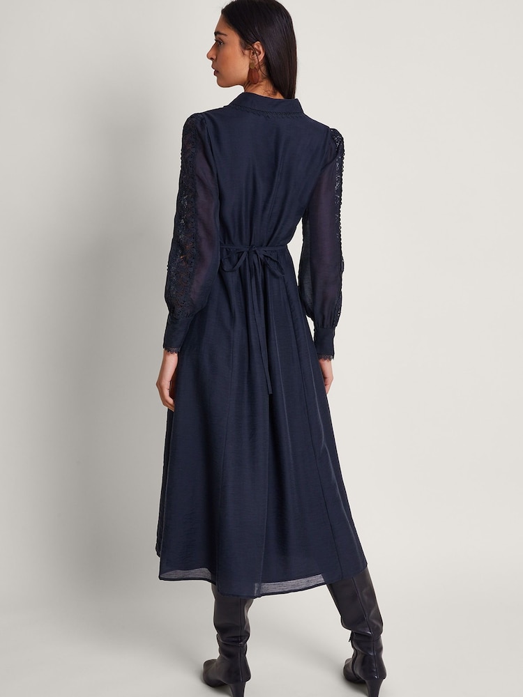 Monsoon Blue Abi Lace Shirt Dress - Image 2 of 5