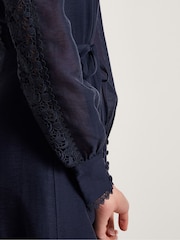 Monsoon Blue Abi Lace Shirt Dress - Image 4 of 5