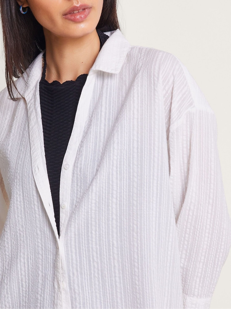 Monsoon White Kira Longline Textured Kira Kaftan - Image 3 of 5