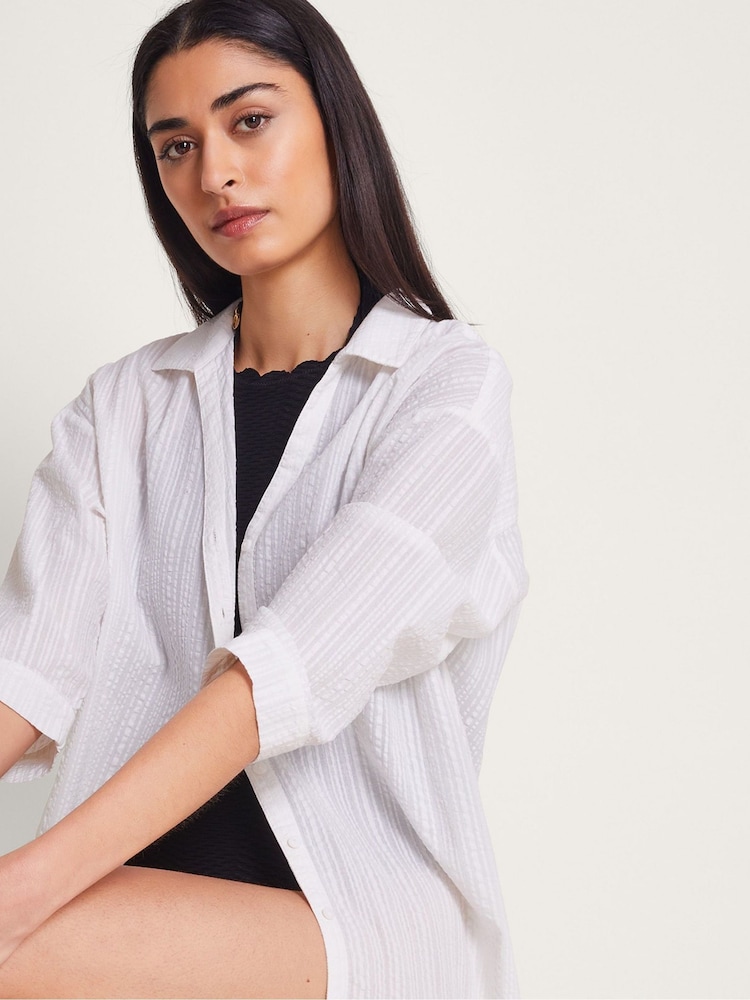 Monsoon White Kira Longline Textured Kira Kaftan - Image 4 of 5