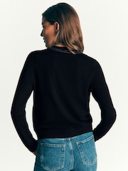 Boden Black Violet Velvet Trim Cardigan - Image 3 of 6