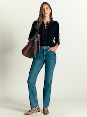 Boden Black Violet Velvet Trim Cardigan - Image 4 of 6