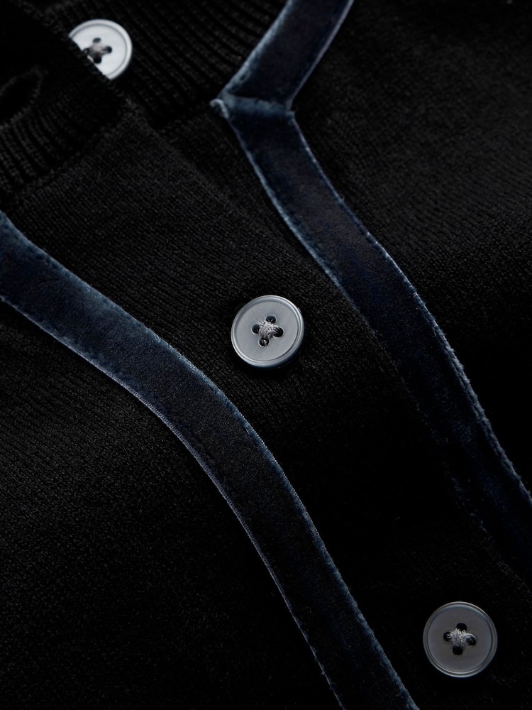 Boden Black Violet Velvet Trim Cardigan - Image 6 of 6 Boden Black Violet Velvet Trim Cardigan - Image 6 of 6