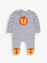 JoJo Maman Bébé Cream Lion Appliqué Zip Cotton Baby Sleepsuit - Image 4 of 6
