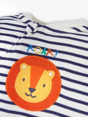 JoJo Maman Bébé Cream Lion Appliqué Zip Cotton Baby Sleepsuit - Image 5 of 6