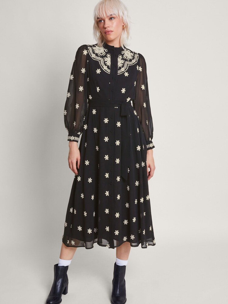 Monsoon Black Embroidered Fiori Shirt Dress - Image 1 of 5