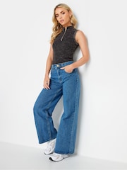 PixieGirl Petite Black Acid Wash Zip Up Vest - Image 3 of 5