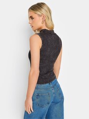 PixieGirl Petite Black Acid Wash Zip Up Vest - Image 4 of 5