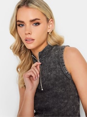 PixieGirl Petite Black Acid Wash Zip Up Vest - Image 5 of 5