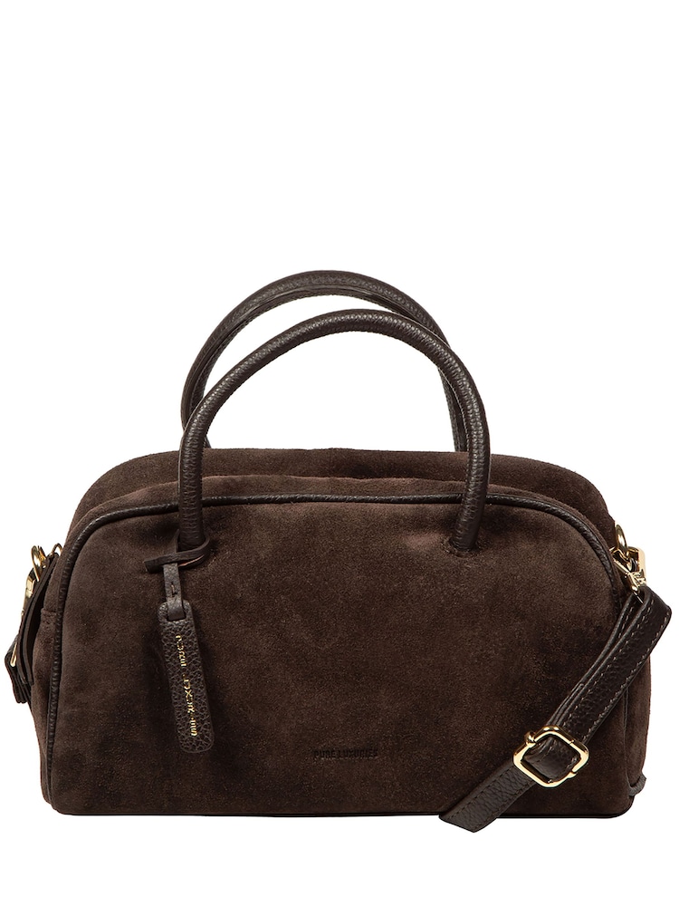 Marrón oscuro - Bolso de noche pequeño de ante Faith de Pure Luxuries London - Imagen 2 de 7 Marrón oscuro - Bolso de noche pequeño de ante Faith de Pure Luxuries London - Imagen 2 de 7