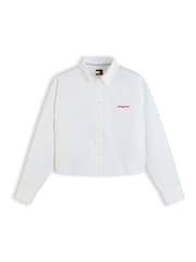 Tommy Jeans Natural Oversized Fit Cropped Gathered Poplin Shirt - Image 5 of 5