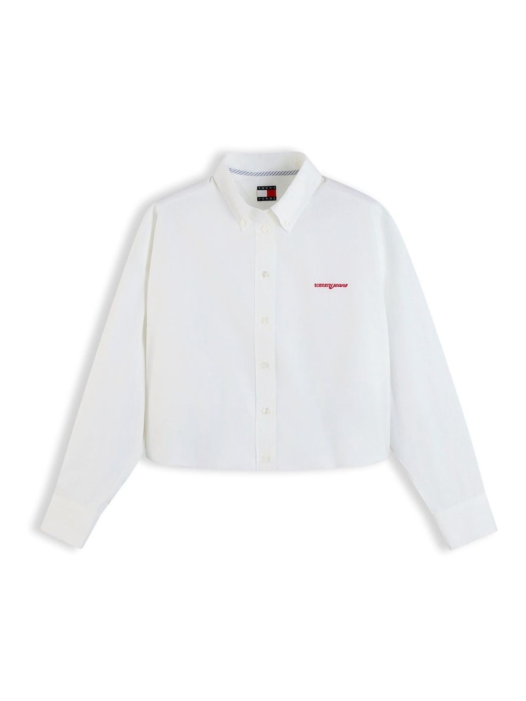 Tommy Jeans Natural Oversized Fit Cropped Gathered Poplin Shirt - Image 5 of 5 Tommy Jeans Natural Oversized Fit Cropped Gathered Poplin Shirt - Image 5 of 5