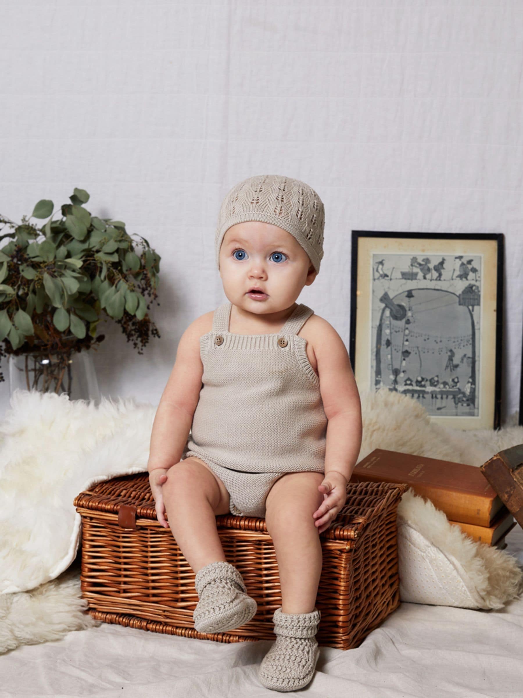 The Little Tailor Cream Stylish Knitted 100% Cotton Romper view 1