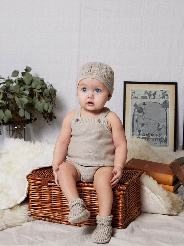 The Little Tailor Cream Stylish Knitted 100% Cotton Romper