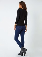 Roman Black Diamante Button Detail Scallop Jumper - Image 3 of 5